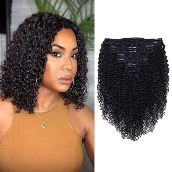 Curly Clip In Extension Human Hair 3C 4A Kinky Curly Clip Ins Full Head main image 6